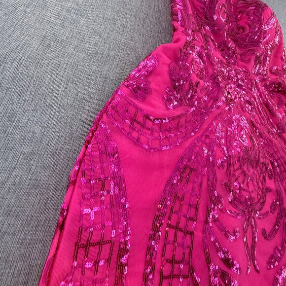 Pink Sequin Mini Dress Tie Open Back Cocktail, Party, Prom Size 2 Small Zipper - Picture 5 of 14